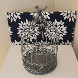 Gray & Green Patina Decorative Metal Bird Cage - 13" tall
